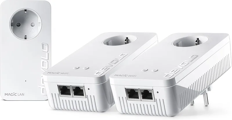 Devolo ▫️ Kit Magic 2 WiFi 6 Next Multiroom, Adaptador WiFi Powerline, até 3 000 Mbps, Compatível com rede Mesh WiFi, 2 portas LAN Gigabit, Ponto de Acesso, Branco