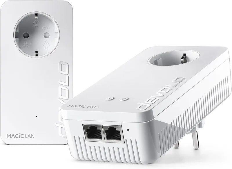 Devolo ▫️ Magic 2 WiFi 6 Next Starter Kit, adaptador Wi-Fi Powerline, até 3 000 Mbps, compatível com redes Mesh Wi-Fi, 2 portas LAN Gigabit, ponto de acesso, branco