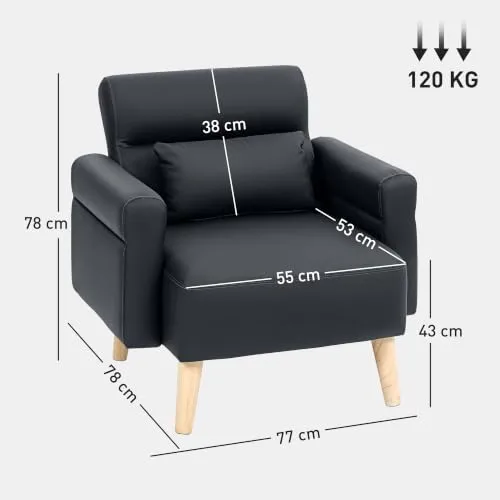 HOMCOM ▫️ Poltrona de sala em couro sintético, 77 cm, preta 3