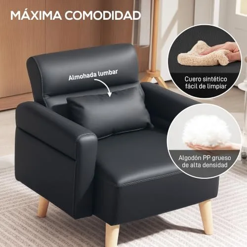 HOMCOM ▫️ Poltrona de sala em couro sintético, 77 cm, preta 4