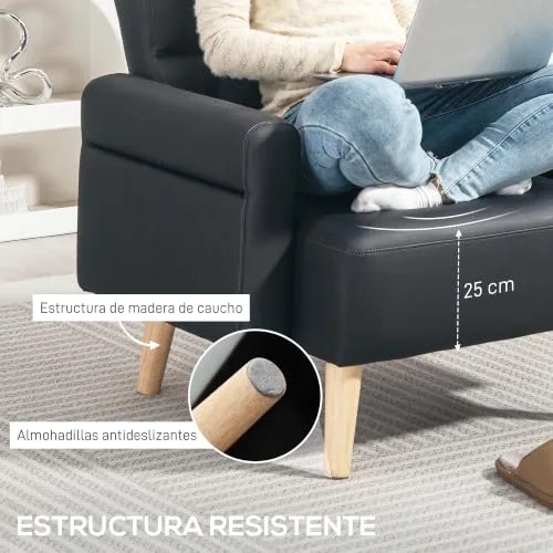 HOMCOM ▫️ Poltrona de sala em couro sintético, 77 cm, preta 7
