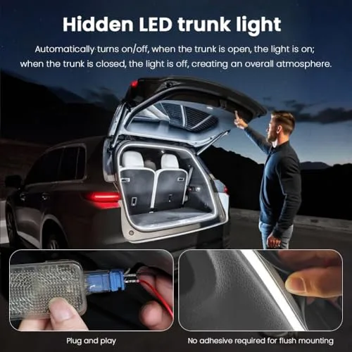 vsshe ▫️ Faixa LED dinâmica para a bagageira do carro, universal e com ativação automática por sensor de indução – Acessório de iluminação, luzes de ambiente em néon, para sedans, SUV e camiões (branco, 4 m) 4