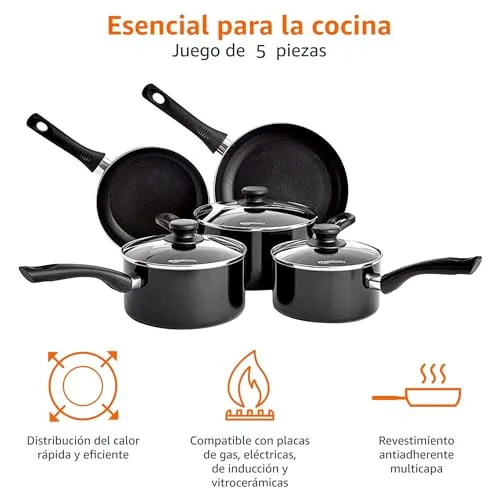 Amazon Basics ▫️ Conjunto de 5 utensílios de cozinha em cerâmica antiaderente para fogões de indução 2