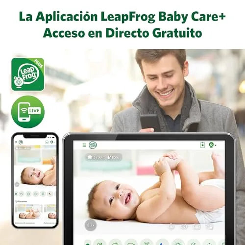 LeapFrog ▫️ Monitor de bebés inteligente LF1911 com Wi-Fi e vídeo em FHD 1080p, aplicação gratuita com deteção de movimento e ruído, visão noturna a cores, modo de privacidade e controlo remoto de rotação, inclinação e zoom 3