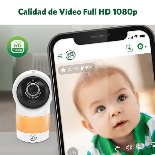LeapFrog ▫️ Monitor de bebés inteligente LF1911 com Wi-Fi e vídeo em FHD 1080p, aplicação gratuita com deteção de movimento e ruído, visão noturna a cores, modo de privacidade e controlo remoto de rotação, inclinação e zoom 4
