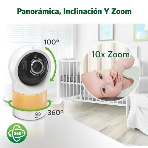 LeapFrog ▫️ Monitor de bebés inteligente LF1911 com Wi-Fi e vídeo em FHD 1080p, aplicação gratuita com deteção de movimento e ruído, visão noturna a cores, modo de privacidade e controlo remoto de rotação, inclinação e zoom 5