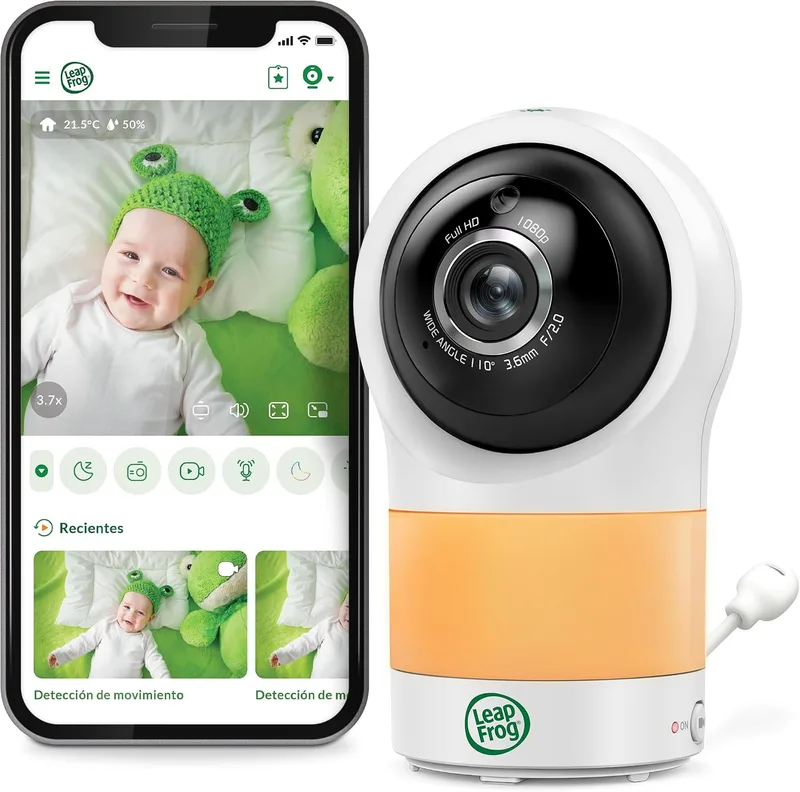 LeapFrog ▫️ Monitor de bebés inteligente LF1911 com Wi-Fi e vídeo em FHD 1080p, aplicação gratuita com deteção de movimento e ruído, visão noturna a cores, modo de privacidade e controlo remoto de rotação, inclinação e zoom