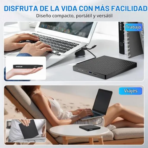Kadlun ▫️ Leitor externo de CD/DVD, Gravador externo de DVD com USB 3.0 e Type-C, Leitor externo de disquetes com USB, Leitor portátil de CD/DVD +/- RW, Unidades externas de DVD/CD para PC/portátil/Linux/Windows 11/10/8/Mac/computadores de secretária 7
