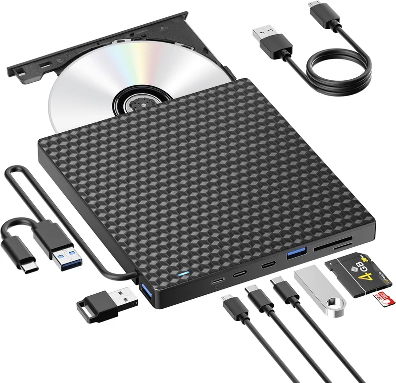 Kadlun ▫️ Leitor externo de CD/DVD, Gravador externo de DVD com USB 3.0 e Type-C, Leitor externo de disquetes com USB, Leitor portátil de CD/DVD +/- RW, Unidades externas de DVD/CD para PC/portátil/Linux/Windows 11/10/8/Mac/computadores de secretária