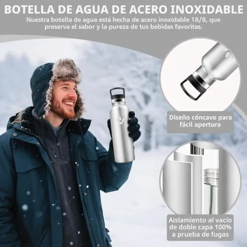 HoneyHolly ▫️ Garrafa térmica de 750 ml, sem BPA, cantil, aço inoxidável 18/8, garrafa de aço inoxidável, à prova de fugas e reutilizável, garrafa térmica para acampamento, ginásio, escola e desporto 2