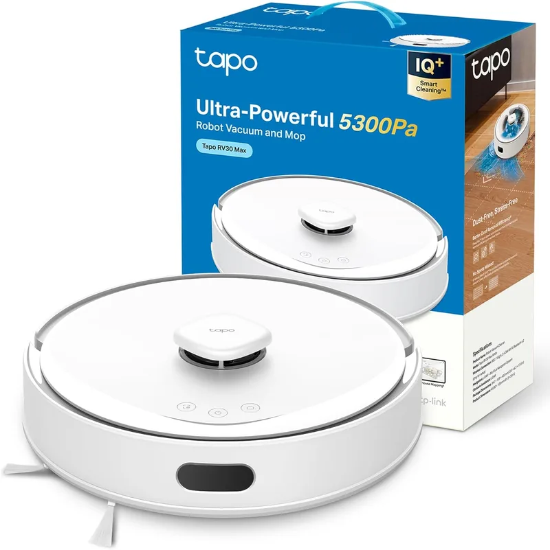 Tapo ▫️ Aspirador robô RV30 MAX White, com 5300 Pa de sucção, navegação a laser LiDAR e mapeamento inteligente, limpeza 4 em 1, controlo por voz e através da aplicação, sem base de esvaziamento automático, branco