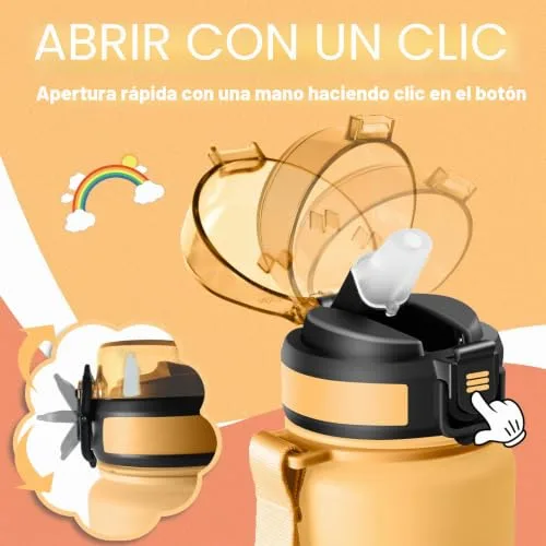 Grsta ▫️ Garrafa de água, 500 ml, garrafa infantil, à prova de fugas, garrafa de água para crianças na escola, com slogan motivador, fácil de limpar, garrafa com palhinha, para a escola, cantina, acampamento, corrida 2