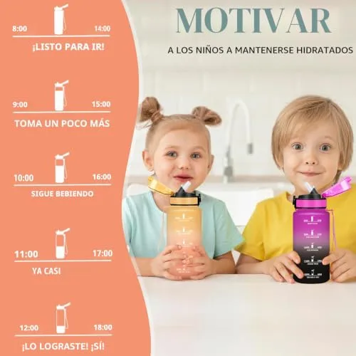Grsta ▫️ Garrafa de água, 500 ml, garrafa infantil, à prova de fugas, garrafa de água para crianças na escola, com slogan motivador, fácil de limpar, garrafa com palhinha, para a escola, cantina, acampamento, corrida 6