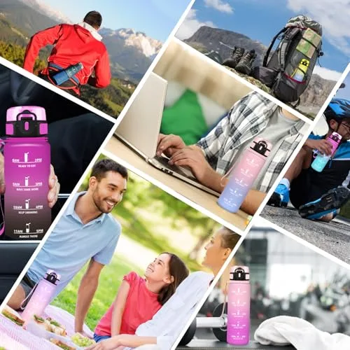 Grsta ▫️ Garrafa de água de 1 l, garrafa desportiva com filtro, à prova de fugas, garrafa reutilizável com marcação de tempo, garrafa infantil para a escola, desporto, campismo, bicicleta, adultos, ginásio 7