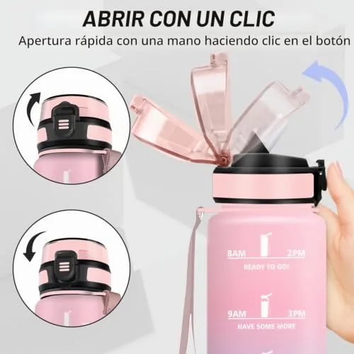 Grsta ▫️ Garrafa de Água para o Ginásio, Garrafa de 1 litro, À prova de fugas, Garrafa com palhinha, Reutilizável, Garrafa de Água com tampa de segurança, Garrafa para fitness, caminhadas, acampamentos, ciclismo e ioga 2