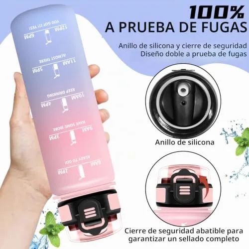 Grsta ▫️ Garrafa de Água para o Ginásio, Garrafa de 1 litro, À prova de fugas, Garrafa com palhinha, Reutilizável, Garrafa de Água com tampa de segurança, Garrafa para fitness, caminhadas, acampamentos, ciclismo e ioga 5