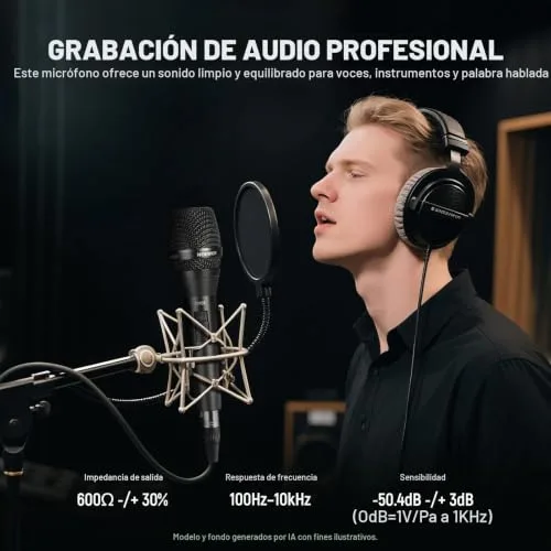 NEEWER ▫️ DM01 Microfone dinâmico cardioide com cabo XLR para canto, podcasts, jogos de PC, jogos, estúdio, voz e atuações ao vivo, impedância de 600 Ω ± 30%, gama de frequências de 100 Hz a 10 kHz 4