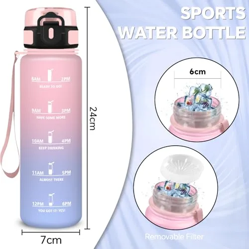 Grsta ▫️ Garrafa de água, 500 ml. Garrafa de água para crianças, garrafa infantil reutilizável com filtro, fácil de limpar, garrafa com marcação de tempo, para adultos, escritório, campismo, desporto, ginásio, corrida 5