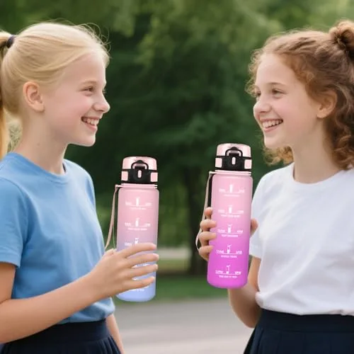 Grsta ▫️ Garrafa de água, 500 ml. Garrafa de água para crianças, garrafa infantil reutilizável com filtro, fácil de limpar, garrafa com marcação de tempo, para adultos, escritório, campismo, desporto, ginásio, corrida 6