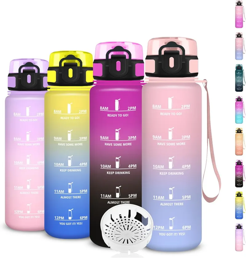 Grsta ▫️ Garrafa de água, 500 ml. Garrafa de água para crianças, garrafa infantil reutilizável com filtro, fácil de limpar, garrafa com marcação de tempo, para adultos, escritório, campismo, desporto, ginásio, corrida
