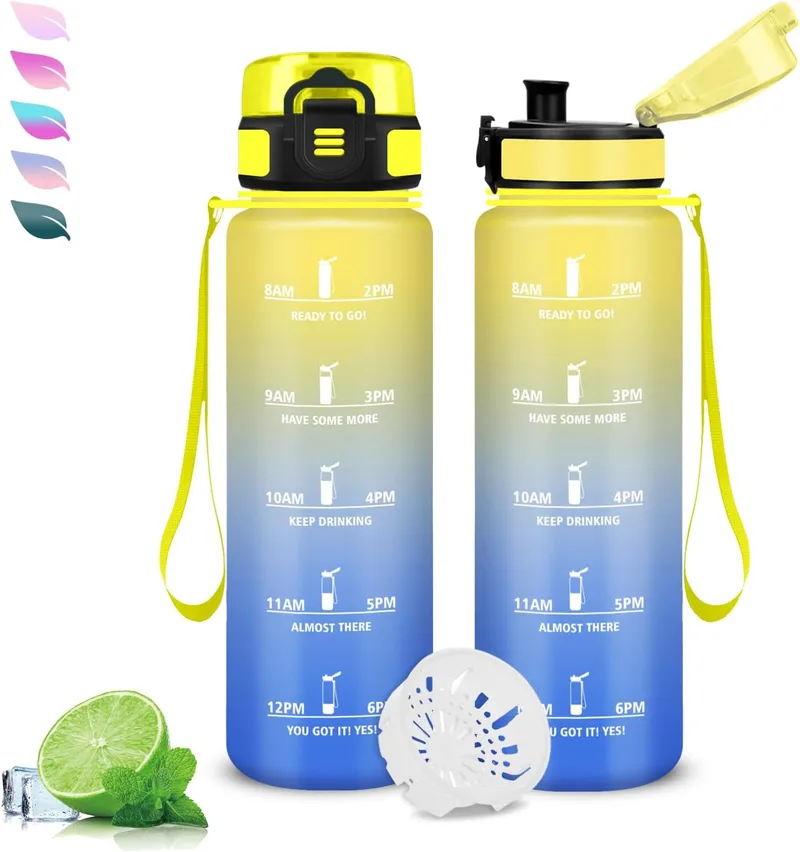 Grsta ▫️ Garrafa de água, 500 ml; Garrafa de água para crianças; Garrafa com marcação de tempo; À prova de fugas; Fácil de transportar; Garrafa com filtro; Para a escola, viagens, desporto, campismo, escritório, bicicleta