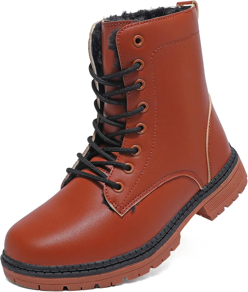 Topwolve ▫️ Botas para mulher impermeáveis, botins de cano curto para o inverno, com forro quente, botas de neve