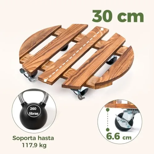 Bamworld ▫️ 2 Suportes para plantas com rodas de 30 cm, suporte móvel para plantas com rodas giratórias e bloqueáveis para uso interior e exterior, plataforma resistente para plantas 2