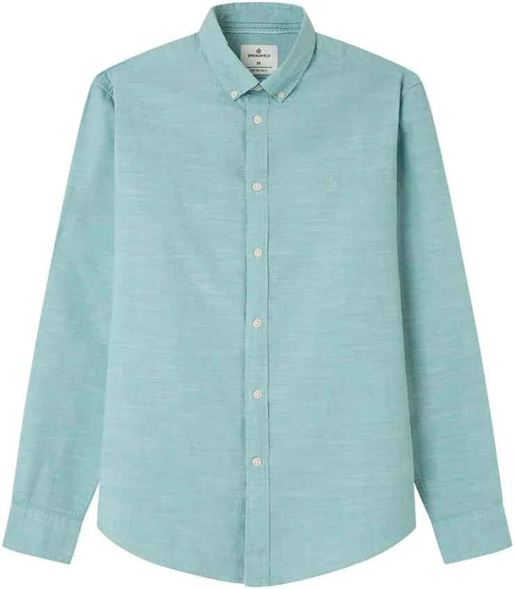 SPRINGFIELD ▫️ Camisa Cotton Cotton Slub com bordado de árvore Camisa bordada para homem (conjunto de 1)
