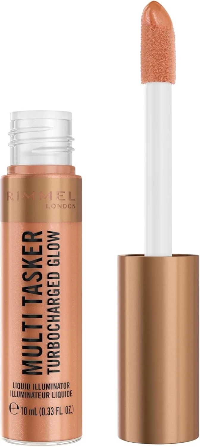 Rimmel London ▫️ Multi Tasker Turbocharged Glow | Iluminador facial líquido | Tom 007 Spilling the Tea | Pérolas refletoras de luz | Fórmula vegana | 10 ml