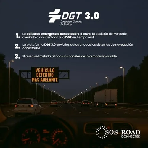 SOS ROAD ▫️ Baliza de Emergência V16 com Geolocalização e Ligação DGT 3.0 – Utilização obrigatória a partir de janeiro de 2026, sinal LED homologado para automóveis, alcance de 1 km, resistente à água, dados incluídos até 2038 5