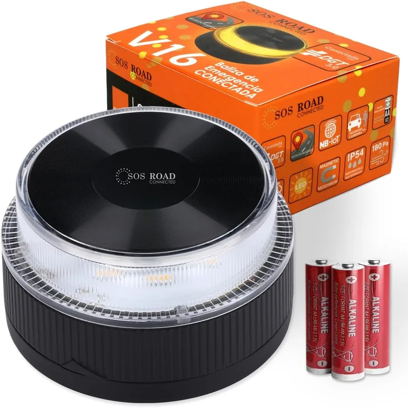 SOS ROAD ▫️ Baliza de emergência V16 com geolocalização e ligação DGT 3.0 - Utilização obrigatória em janeiro de 2026, sinal LED aprovado para automóveis, alcance de 1 km, à prova de água, dados incluídos até 2038