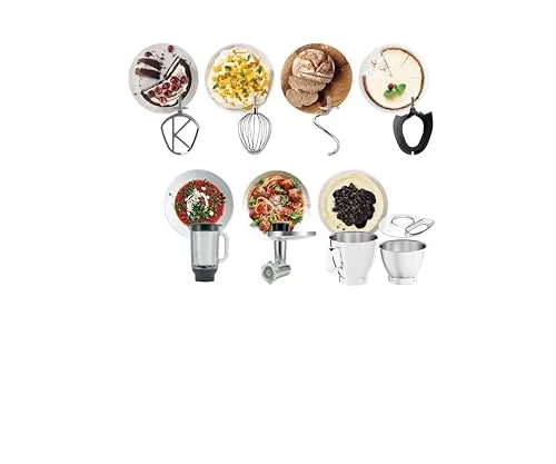 kenwood ▫️ Titanium Chef Baker XL KVL85.224SI, Robô de Cozinha, Balança Integrada, Taças de Aço Inoxidável de 5 L e 7 L, Pá K, Gancho para Amassar, Varas, Copo de Vidro, Picador de Carne, 1200 W, Prateado 6