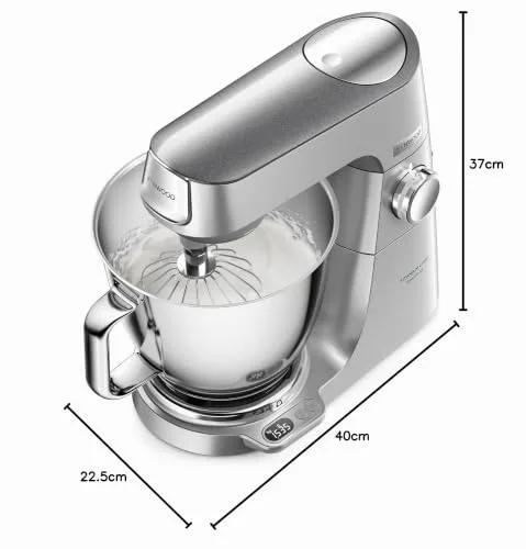 kenwood ▫️ Titanium Chef Baker XL KVL85.224SI, Robô de Cozinha, Balança Integrada, Taças de Aço Inoxidável de 5 L e 7 L, Pá K, Gancho para Amassar, Varas, Copo de Vidro, Picador de Carne, 1200 W, Prateado 7