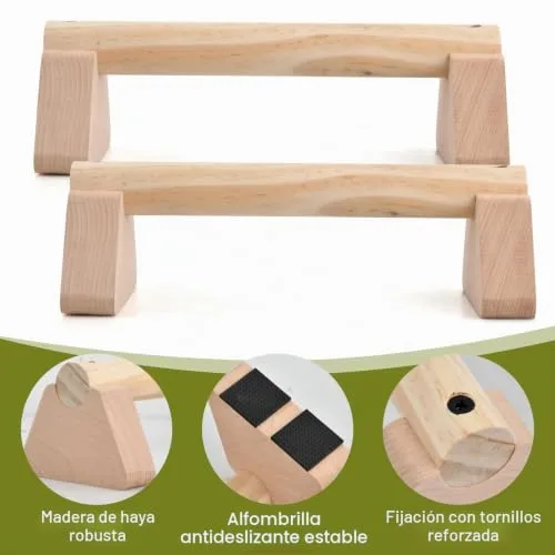 Daelesr ▫️ 2 unidades de barras paralelas de calistenia de 25 cm, barra de calistenia em madeira com tapete antiderrapante, pega mais grossa, capacidade de carga até 300 kg, barra de ginástica para casa, suporte para flexões no chão 3