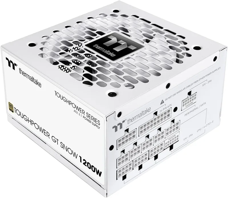 Thermaltake ▫️ Toughpower GT 1200W | Fonte de alimentação ATX 3.1 totalmente modular | PCIe 5.1 12V-2x6 Nativa | 80 Plus Gold | Ventoinha silenciosa de 120mm | Ventoinha Smart Zero | Garantia de 5 anos | Branco