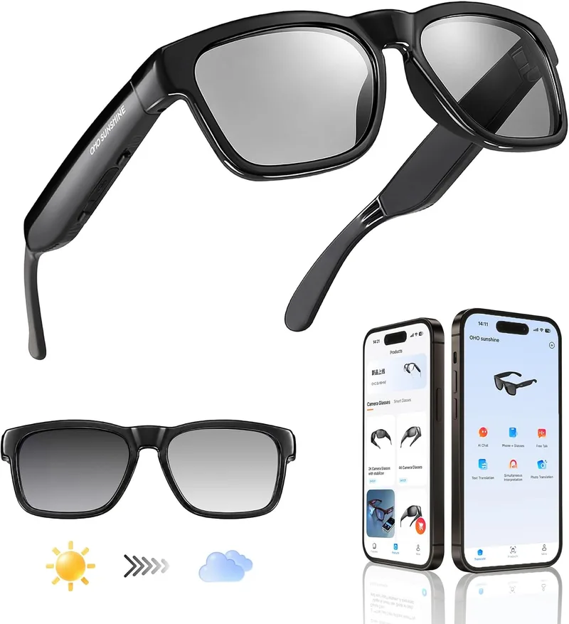 OhO sunshine ▫️ Óculos OhO sunshsine AI, óculos de sol com áudio Bluetooth e 10 horas de autonomia, tradução via ChatGPT, resistentes à água e com design de orelhas abertas