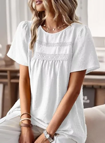 TUUHAW ▫️ Camiseta de mulher com gola redonda, estilo boho, manga curta, de verão, tops 2