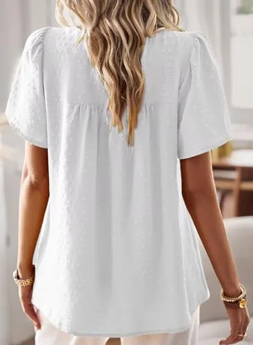 TUUHAW ▫️ Camiseta de mulher com gola redonda, estilo boho, manga curta, de verão, tops 3