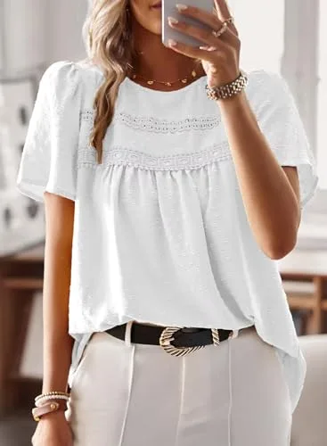 TUUHAW ▫️ Camiseta de mulher com gola redonda, estilo boho, manga curta, de verão, tops 4