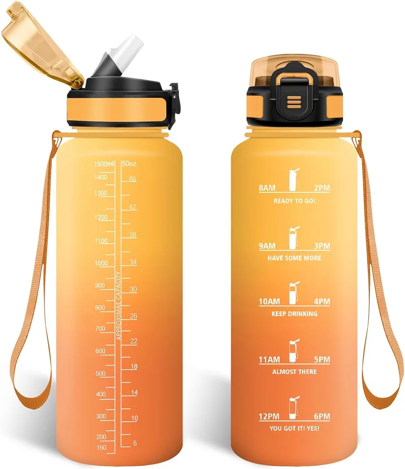 HoneyHolly ▫️ Garrafa de Água 1,5 L, Garrafa de Ginásio com Palhinha, Garrafa de Água, com Marcador de Tempo, Garrafa de Água Desportiva, À Prova de Fugas, Garrafa para a Escola, Caminhadas, Fitness