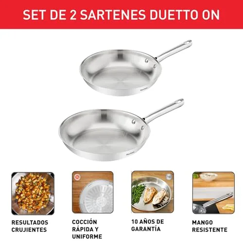 Tefal ▫️ Duetto On - Conjunto de 2 frigideiras, aço inoxidável, sem revestimento 3