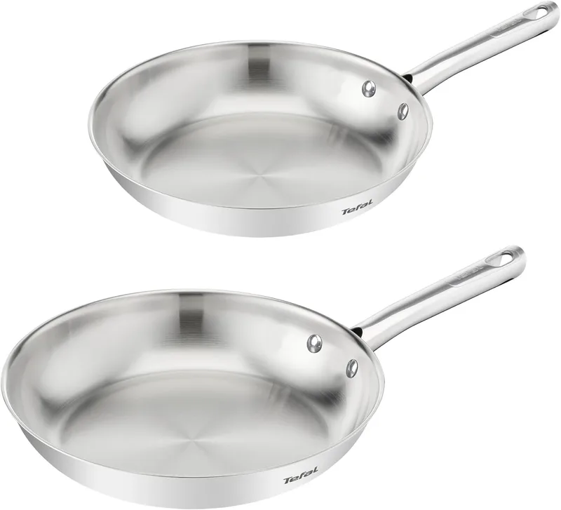Tefal ▫️ Duetto On - Conjunto de 2 frigideiras, aço inoxidável, sem revestimento