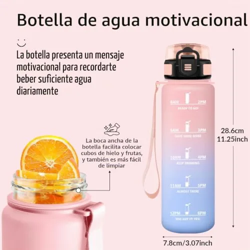 HoneyHolly ▫️ Garrafa de água 1 L, com marcador de tempo, portátil, cantil, sem BPA, garrafa de água para o ginásio, à prova de fugas, garrafa de água para o ginásio, ciclismo, escritório e atividades ao ar livre 2