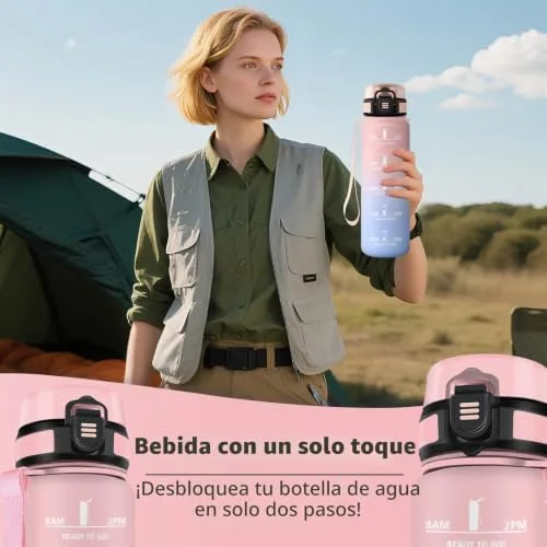 HoneyHolly ▫️ Garrafa de água 1 L, com marcador de tempo, portátil, cantil, sem BPA, garrafa de água para o ginásio, à prova de fugas, garrafa de água para o ginásio, ciclismo, escritório e atividades ao ar livre 4