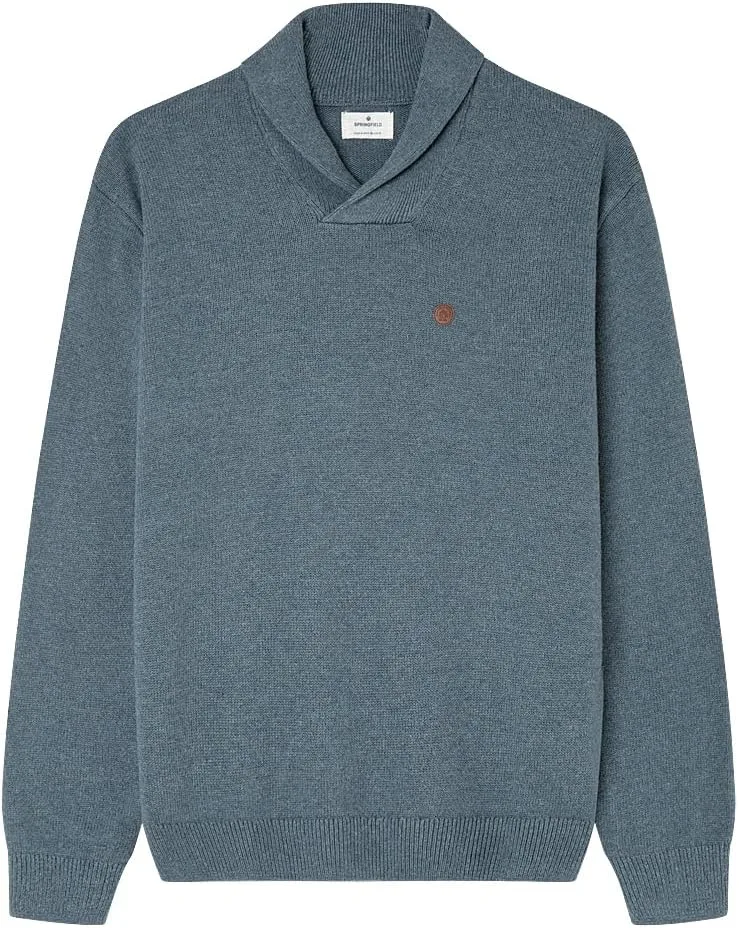 SPRINGFIELD ▫️ Gg7 Camisola com gola tipo smoking e estrutura em malha com etiqueta em PU Camisola com gola tipo smoking para homem