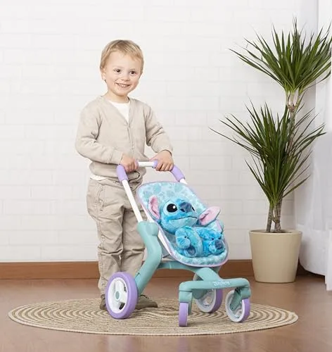 Smoby ▫️ Carrinho de Bebé Stitch com Peluche de 25 cm, Assento em Tecido, Estrutura Metálica, Guiador Ergonómico, Rodas Dianteiras Multidirecionais, A partir dos 18 meses, Fabricado em Espanha (7600251225) 2