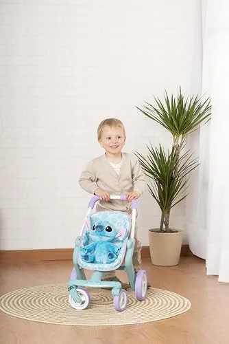 Smoby ▫️ Carrinho de Bebé Stitch com Peluche de 25 cm, Assento em Tecido, Estrutura Metálica, Guiador Ergonómico, Rodas Dianteiras Multidirecionais, A partir dos 18 meses, Fabricado em Espanha (7600251225) 4