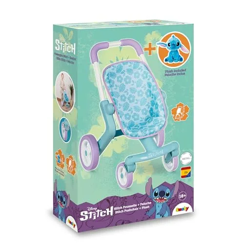 Smoby ▫️ Carrinho de Bebé Stitch com Peluche de 25 cm, Assento em Tecido, Estrutura Metálica, Guiador Ergonómico, Rodas Dianteiras Multidirecionais, A partir dos 18 meses, Fabricado em Espanha (7600251225) 5