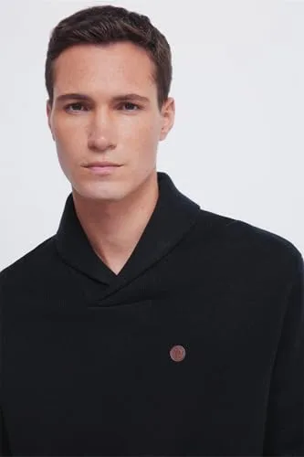SPRINGFIELD ▫️ Gg7 Camisola com gola tipo smoking em malha e etiqueta em PU - Camisola com gola tipo smoking para homem 3