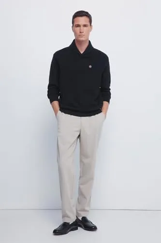 SPRINGFIELD ▫️ Gg7 Camisola com gola tipo smoking em malha e etiqueta em PU - Camisola com gola tipo smoking para homem 4